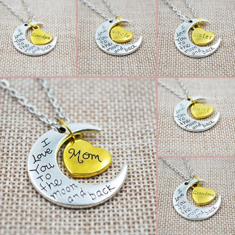 I Love You To The Moon And Back" Two Tone Family Necklace