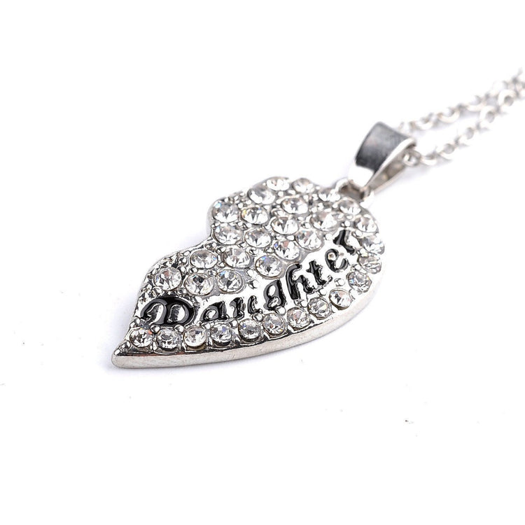 Crystal Studded Two-Part Heart Mother-Daughter Pendant Necklaces