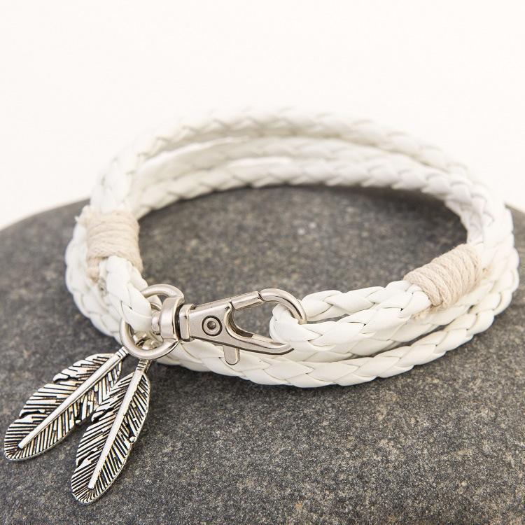 Feather Charm Multiwrap Leather Bracelets