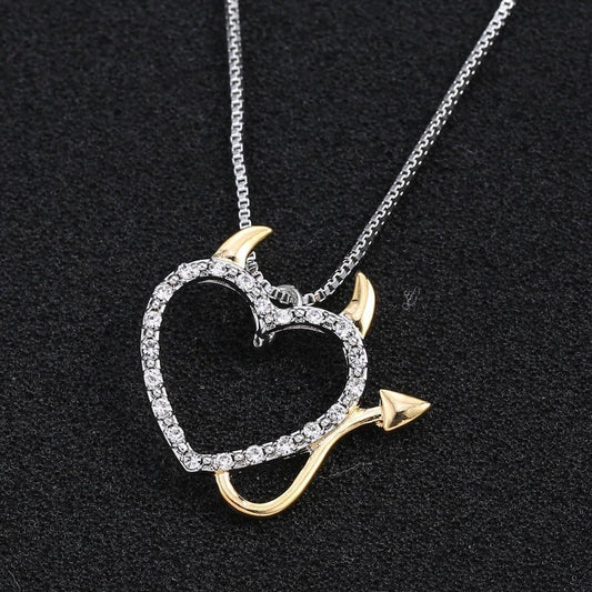 Two Tone Gold and Silver Plated Devil Sweetheart Pendant Necklaces