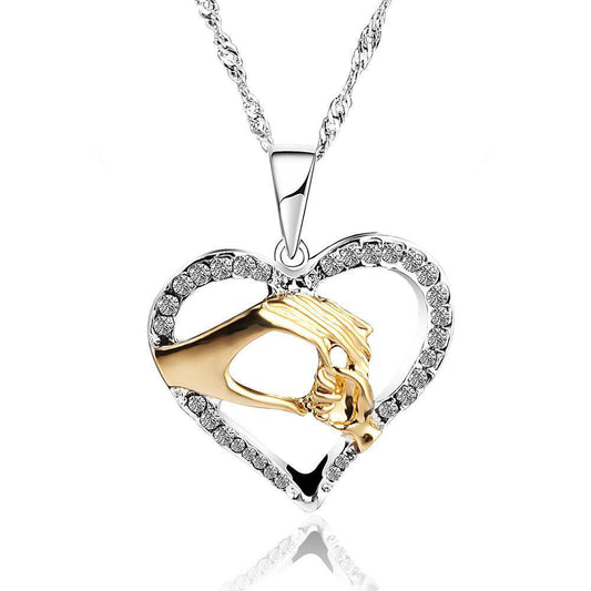 Crystal Studded Heart Mother-Daughter Always My Precious Baby Pendant Necklaces