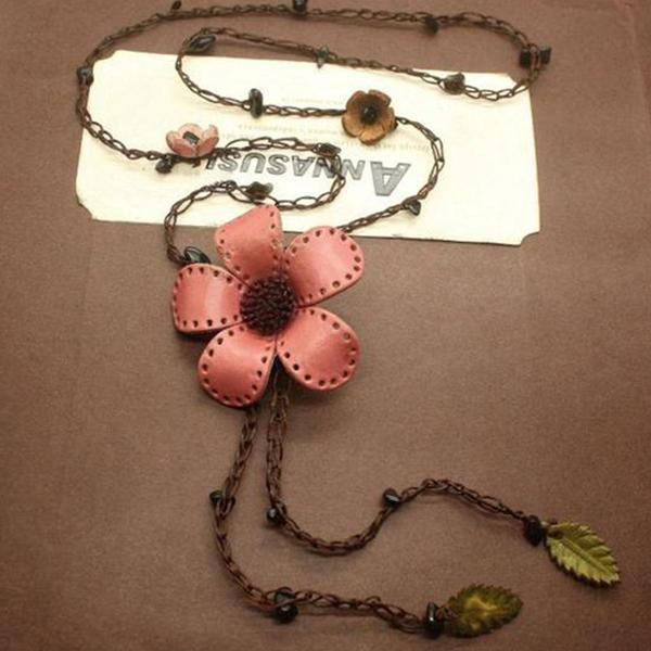 Leather Flower Necklace