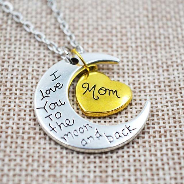 I Love You To The Moon And Back" Two Tone Family Necklace