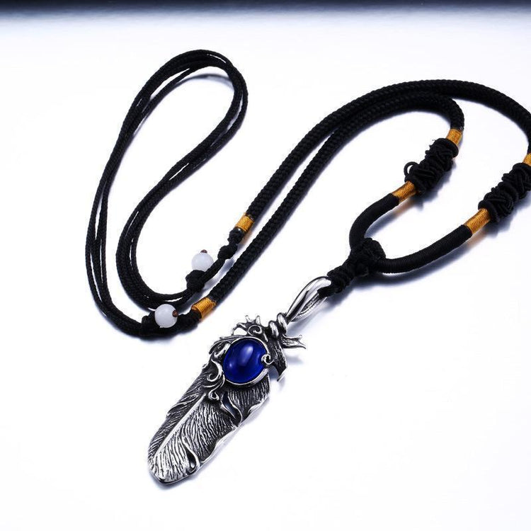 Stainless Steel Gem Stone Feather Pendant Necklaces