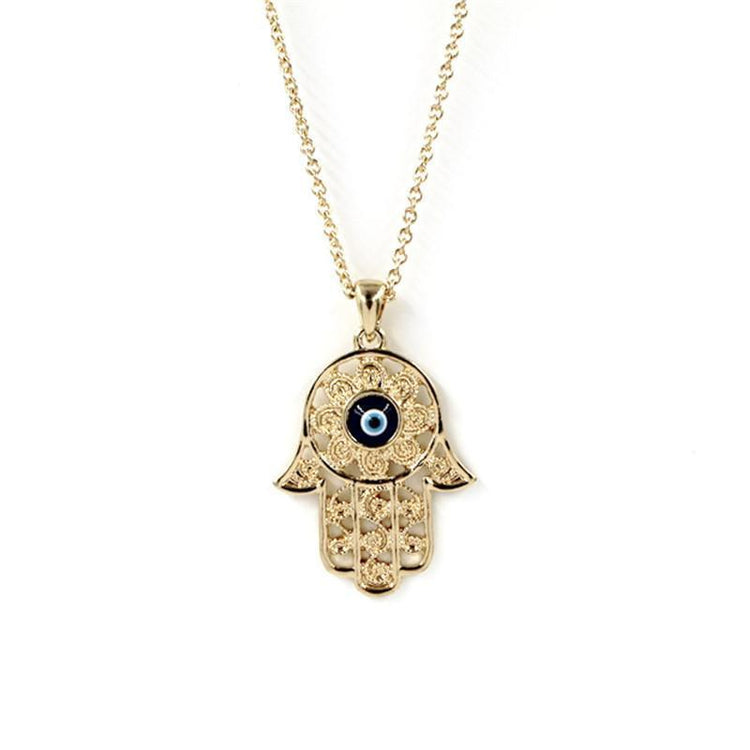 Gorgeous Hand of Fatima Blue Evil Eye Pendant Necklaces