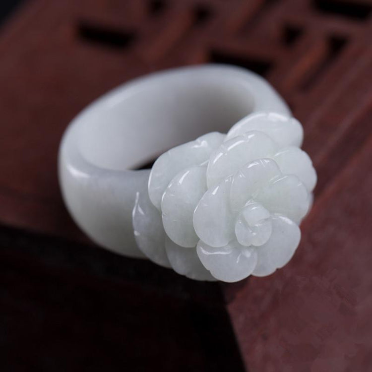 White Jadeite Rose Rings