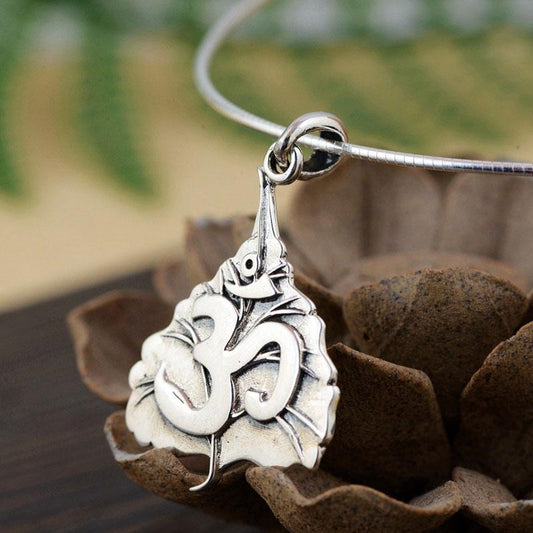 925 Silver Bodhi Leaf Om Pendant Necklaces