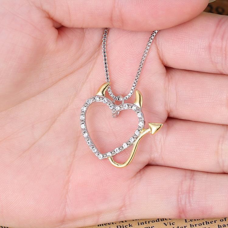 Two Tone Gold and Silver Plated Devil Sweetheart Pendant Necklaces