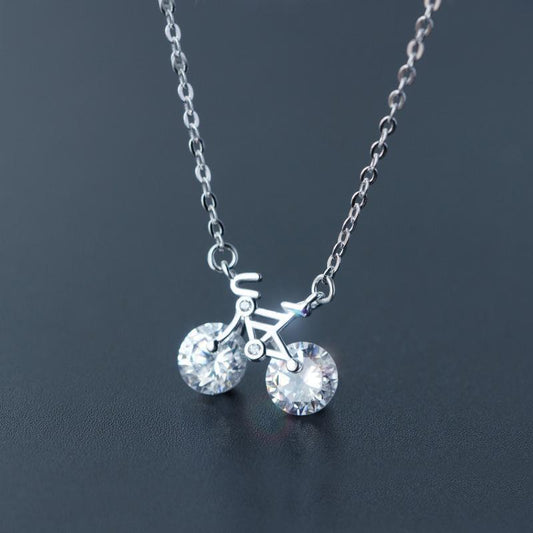 Silver Mini Bike Diamond Necklace