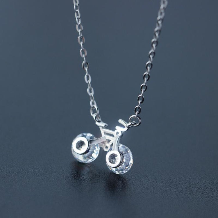 Silver Mini Bike Diamond Necklace