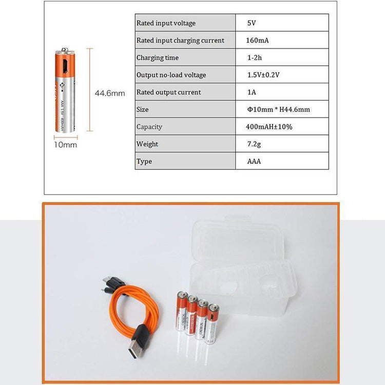 USB Rechargeable Batteries(4 Pcs)