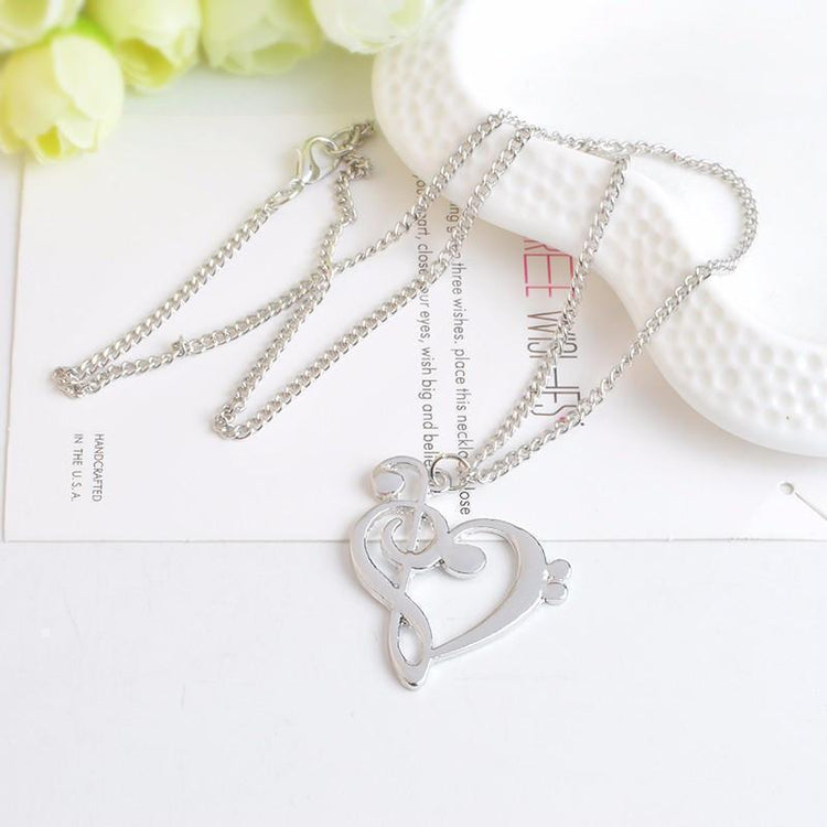 Treble and Clef Heart Pendant Necklaces