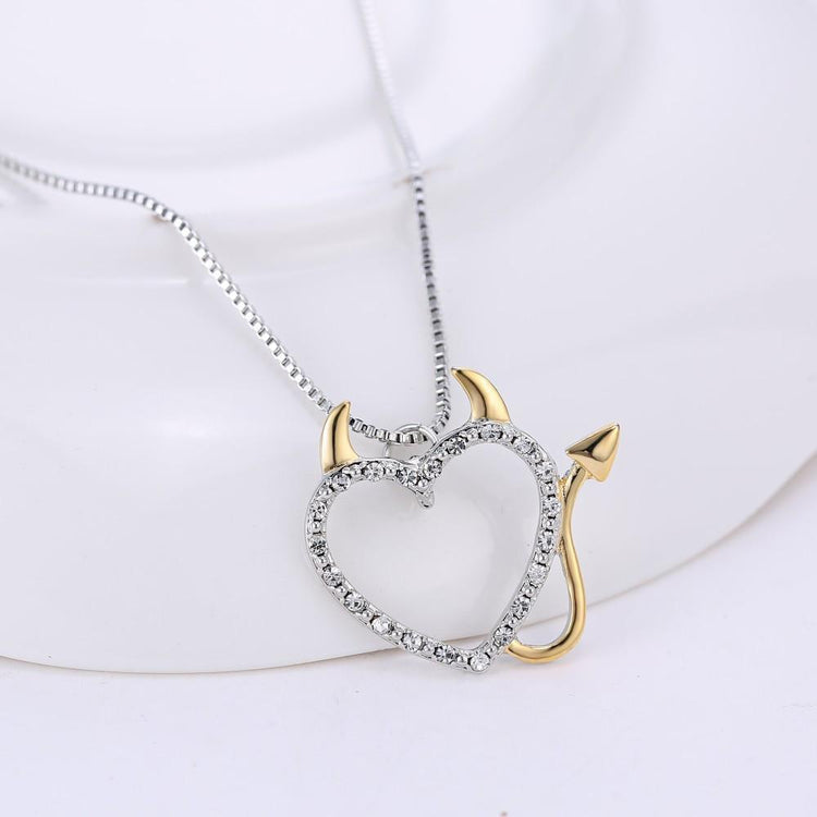 Two Tone Gold and Silver Plated Devil Sweetheart Pendant Necklaces