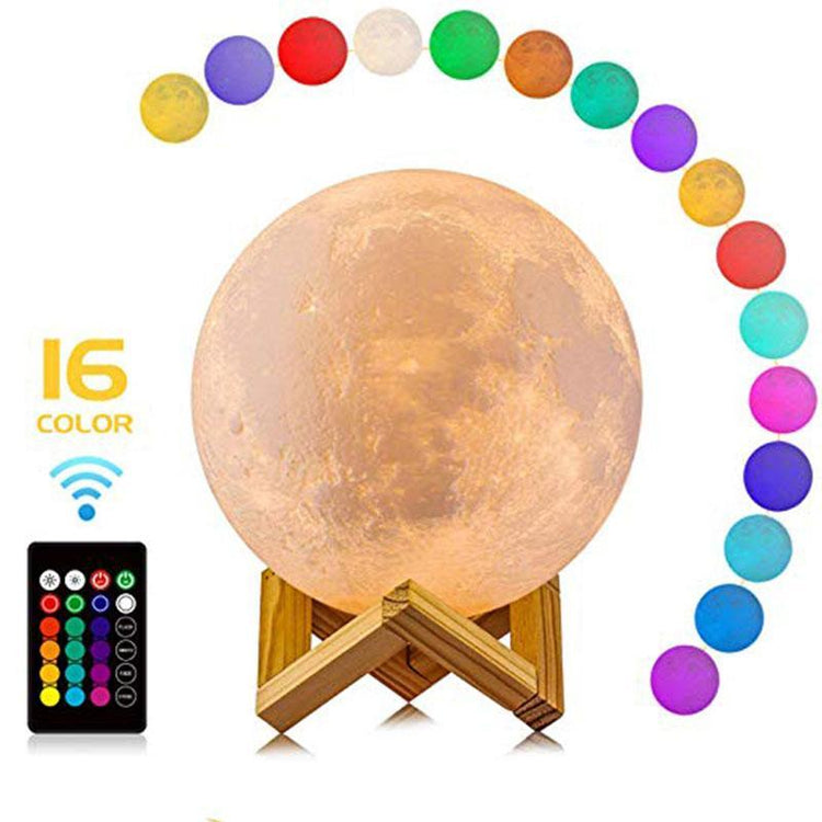 Moon Lamp, LOGROTATE 2&16 Colors LED 3D Print Moon Light with Stand & Remote&Touch Control