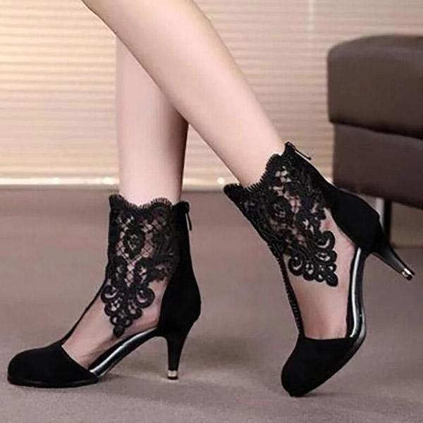 Stitching Lace Stiletto Heel Boots(1 Pair)