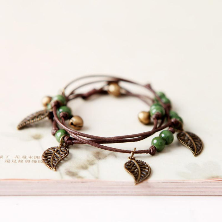 Retro EarBell Leaves Ceramic Bracelet