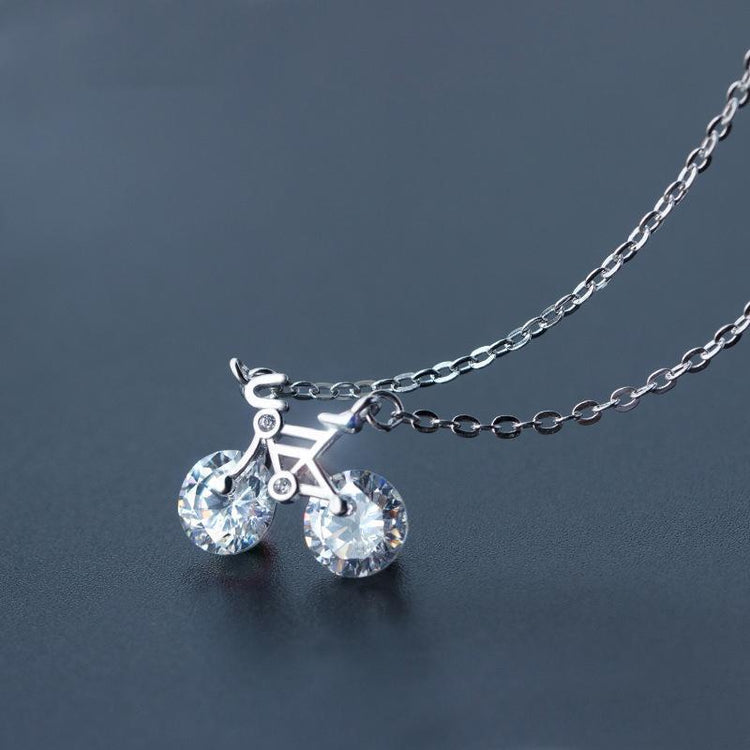 Silver Mini Bike Diamond Necklace