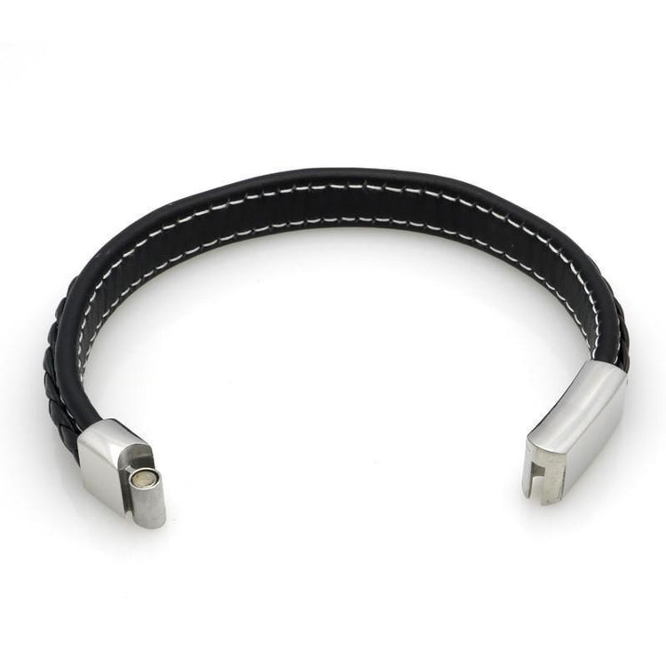 Genuine Leather Braided Bracelet With Stainless Steel Magnetic Clasp