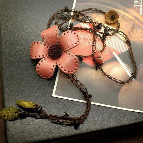 Leather Flower Necklace