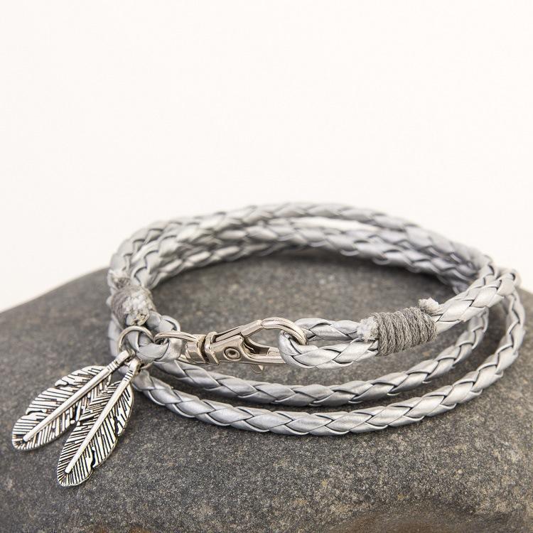 Feather Charm Multiwrap Leather Bracelets