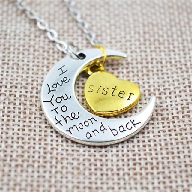 I Love You To The Moon And Back" Two Tone Family Necklace