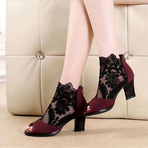 Lace Peep Toe Zipper Boots (1 Pair)