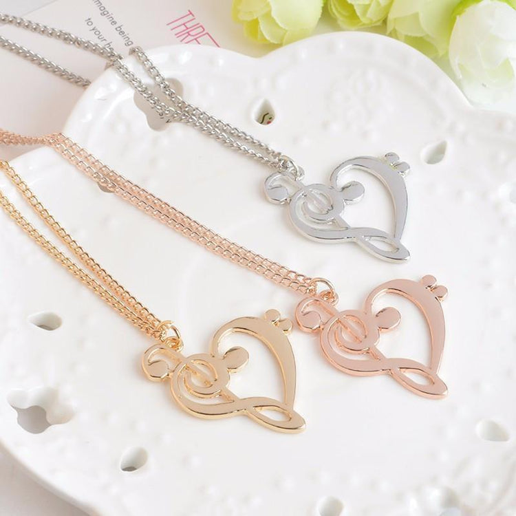 Treble and Clef Heart Pendant Necklaces