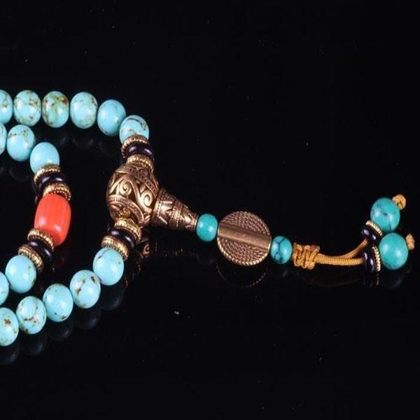 108 Natural Turquoise Bead Wrist Mala Bracelets