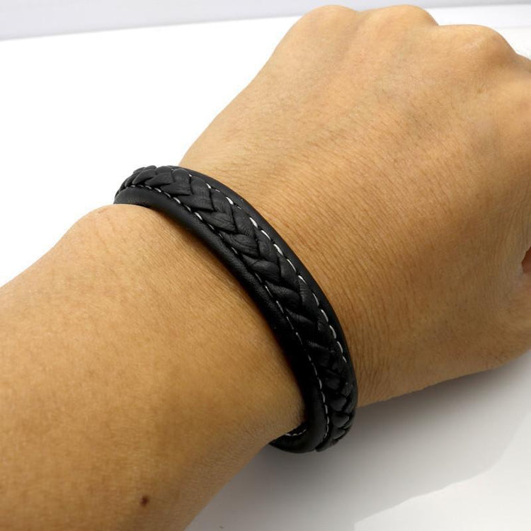 Genuine Leather Braided Bracelet With Stainless Steel Magnetic Clasp