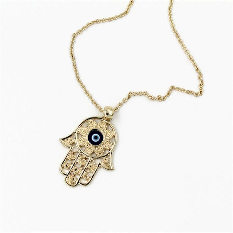 Gorgeous Hand of Fatima Blue Evil Eye Pendant Necklaces