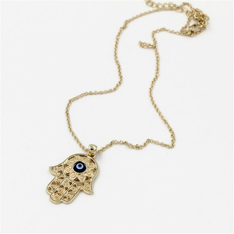 Gorgeous Hand of Fatima Blue Evil Eye Pendant Necklaces