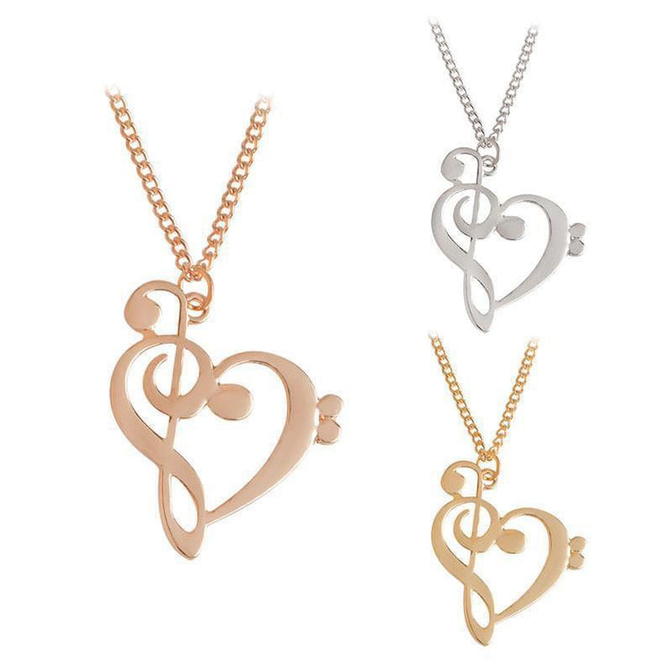 Treble and Clef Heart Pendant Necklaces