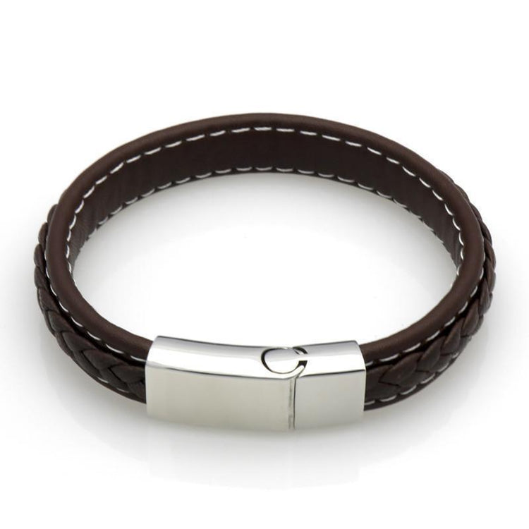 Genuine Leather Braided Bracelet With Stainless Steel Magnetic Clasp