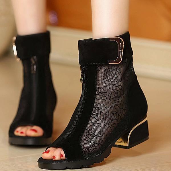 Sexy Open Toe Lace Ankle Boots