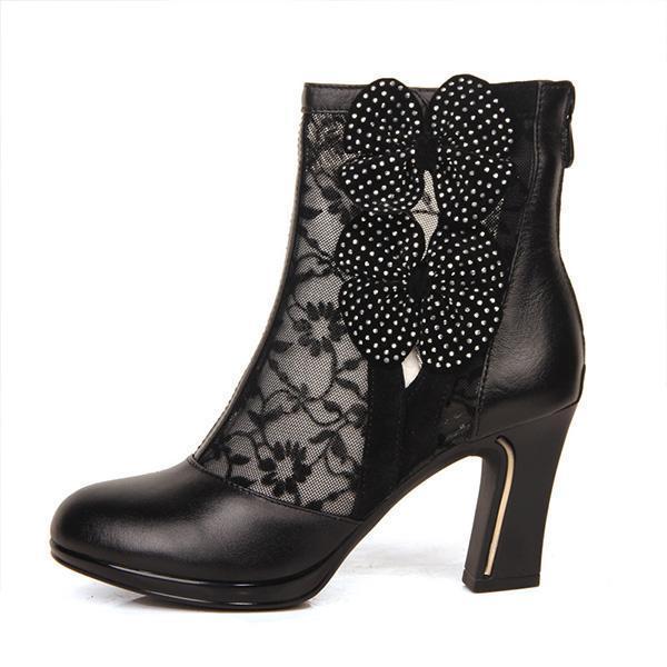 Real-leather Bow Lace High-heeled Boots