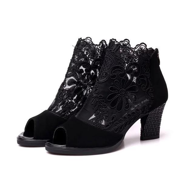 Lace Peep Toe Zipper Boots (1 Pair)