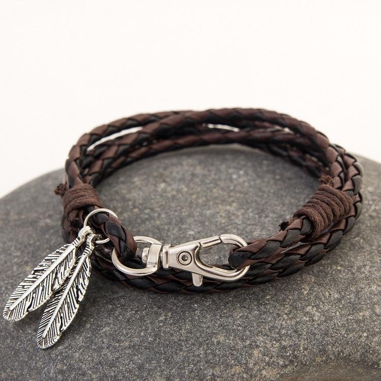 Feather Charm Multiwrap Leather Bracelets