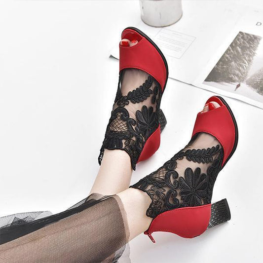 Stitching Lace High Heel Sandals