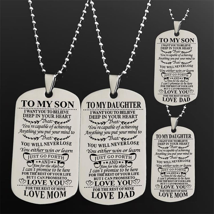 Engraving Stainless Steel Tags Dad + Mom To Son + Daughter