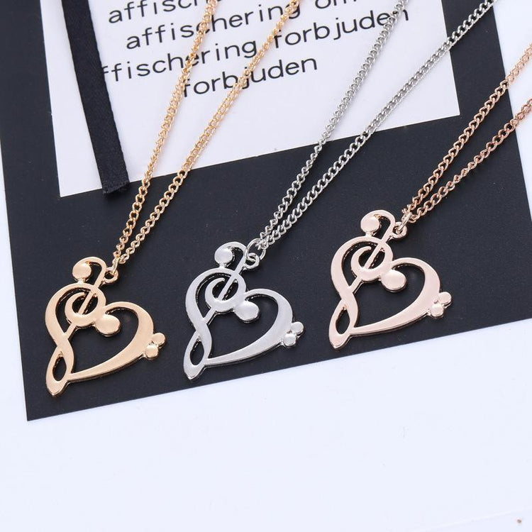 Treble and Clef Heart Pendant Necklaces