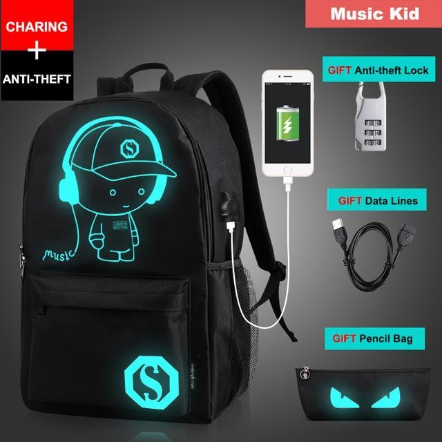 Anime Anti-Theft Glowing Backpack + Built-in Charger