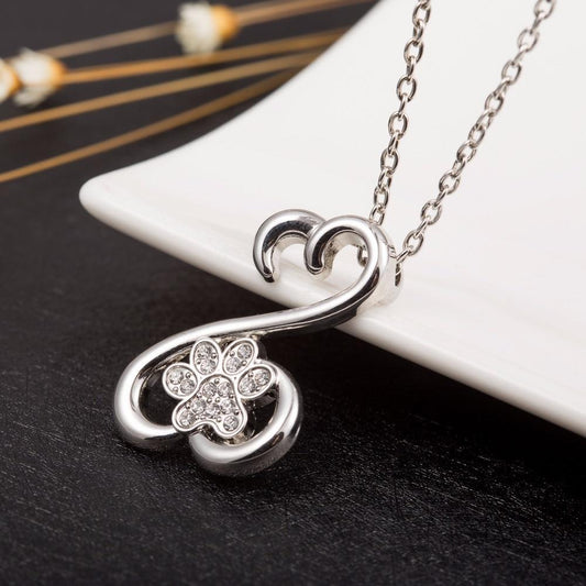 Hazel - Crystal Dog Paw Heart Necklace