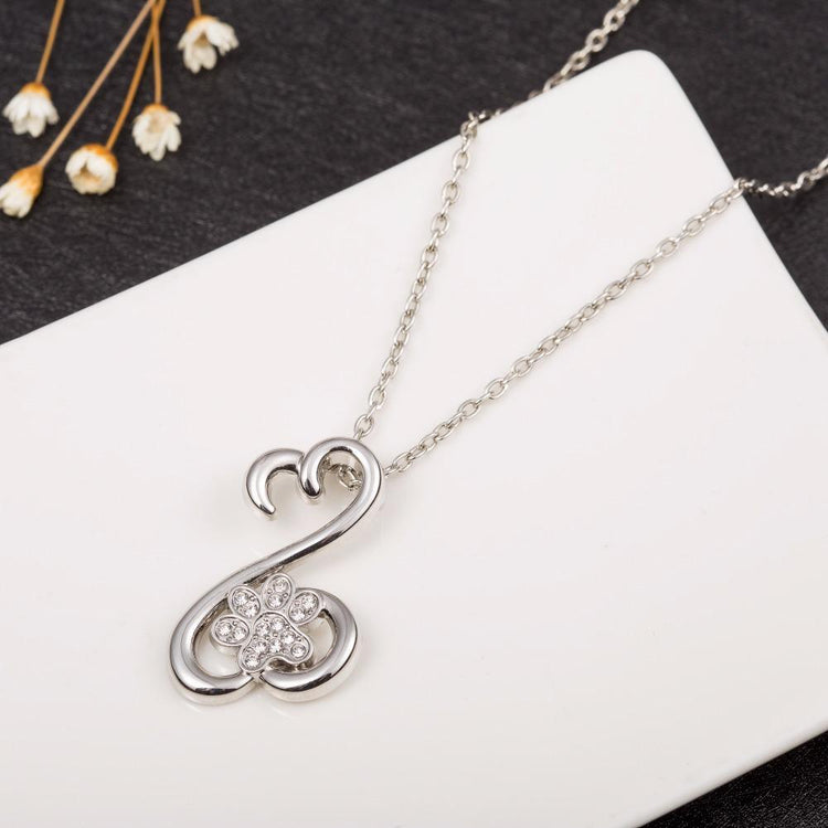 Hazel - Crystal Dog Paw Heart Necklace