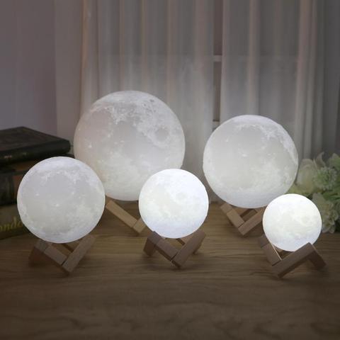 Moon Lamp, LOGROTATE 2&16 Colors LED 3D Print Moon Light with Stand & Remote&Touch Control