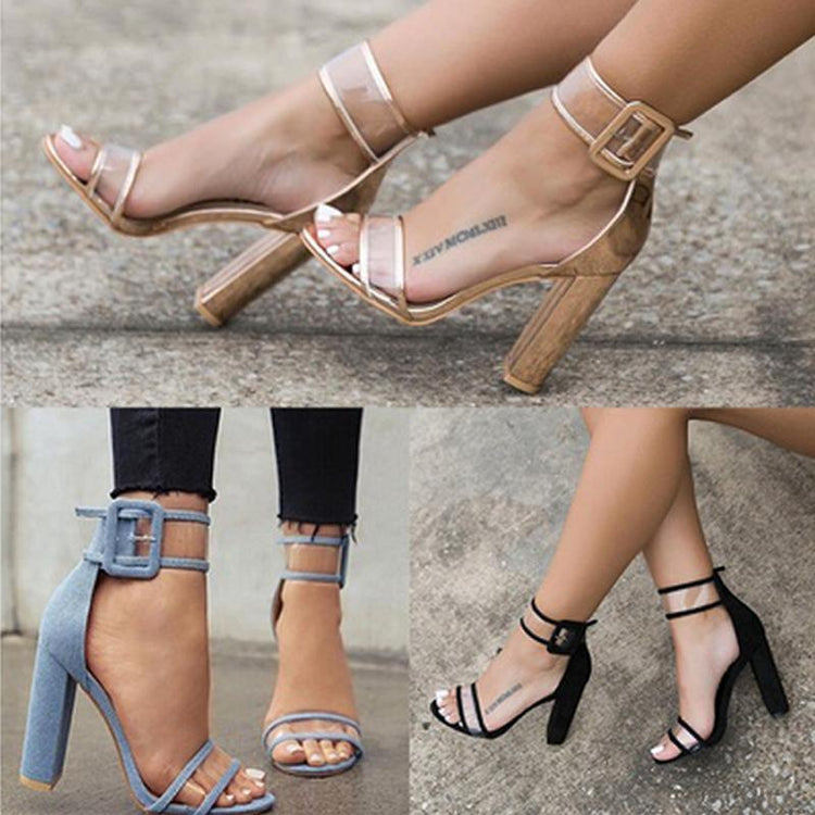 Sexy Transparent Ankle Thick High Heels