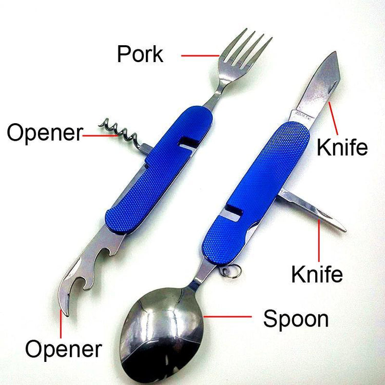 Stainless Steel 3 in 1 Spoon, Fork and Knife Set For Outdoors