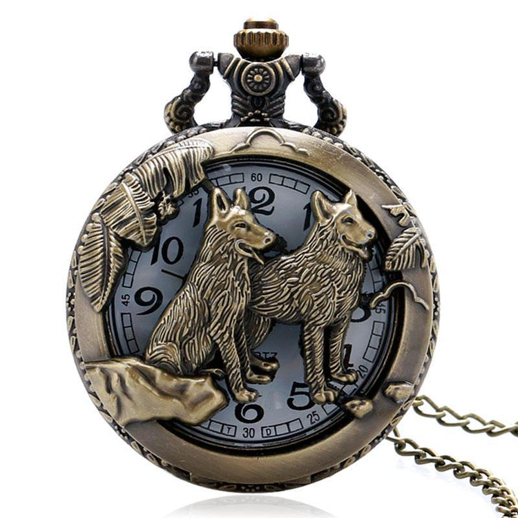 Steampunk Vintage Wolf Pocket Watch Necklace