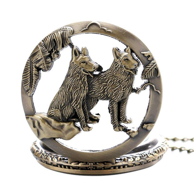 Steampunk Vintage Wolf Pocket Watch Necklace