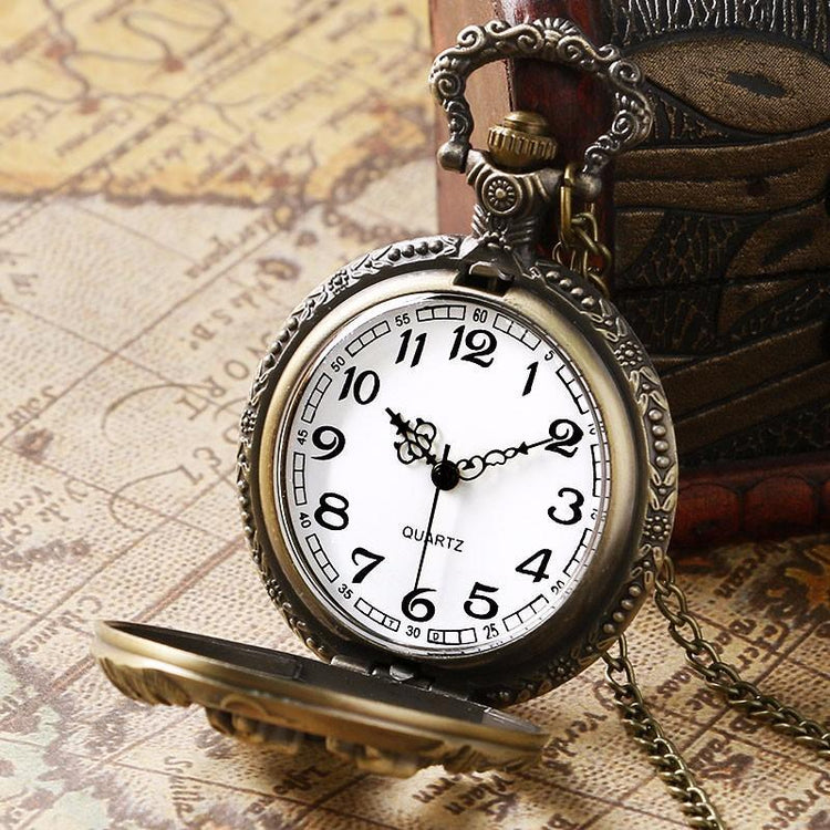 Steampunk Vintage Wolf Pocket Watch Necklace