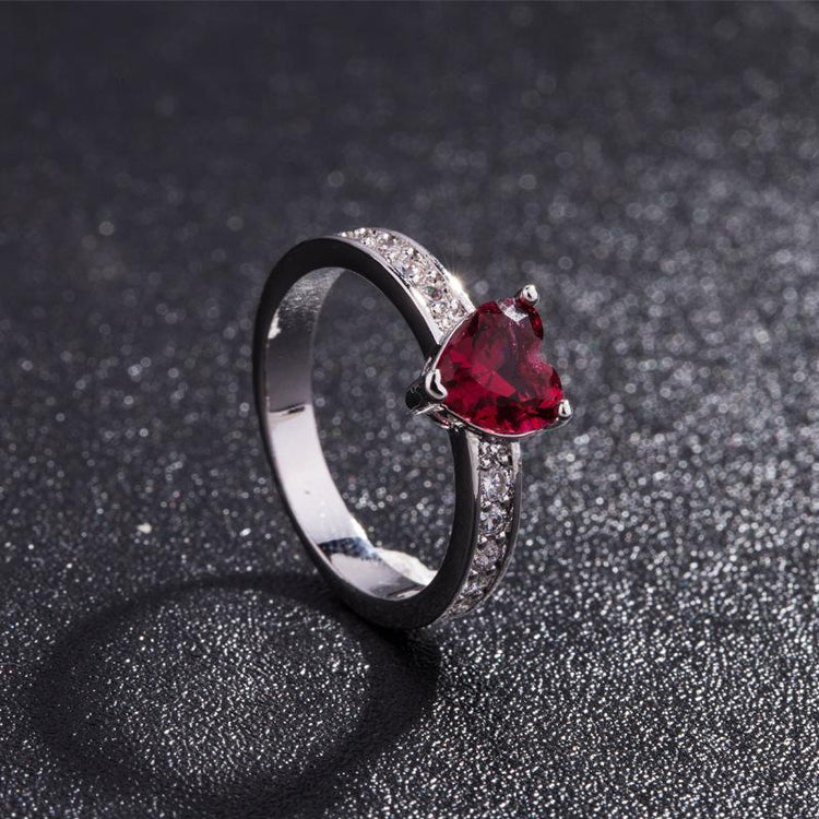 Ruby - Skull Red Heart Crystal Ring